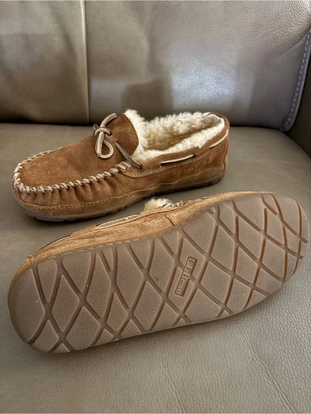 L.L. Bean Kids Brown Suede Shearling Moccasins